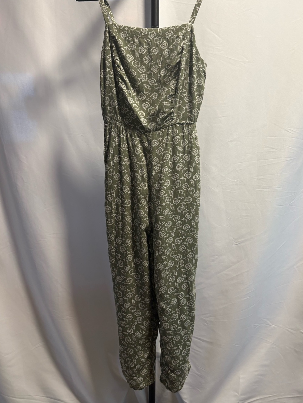 Old Navy Olive Green Floral-Strap Wide-Leg Jumpsuit